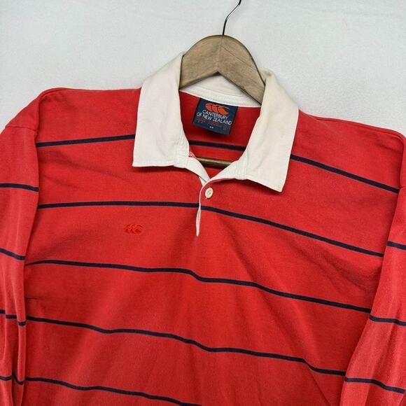Vintage Canterbury Rugby Shirt mens Large Red Striped Preppy Collared Soccer 90s - Picture 1 of 10